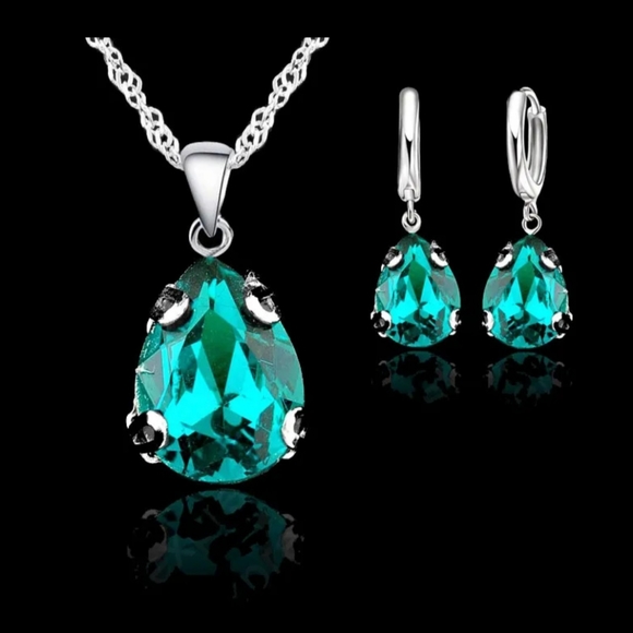 925 Sterling Silver jewelry set necklace and earrings Austrian crystal - Picture 2 of 4